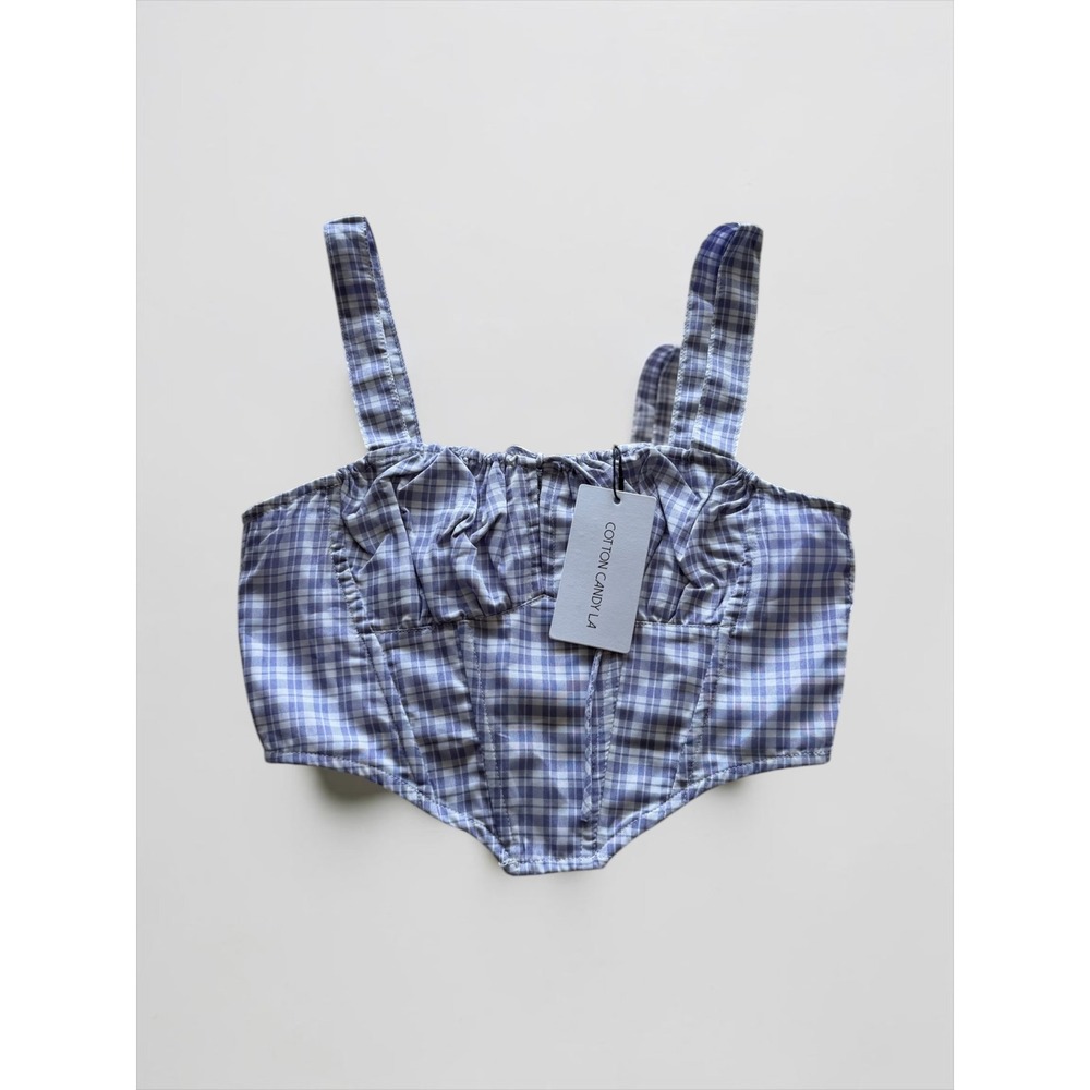 Cotton Candy LA Gingham Corset Top Purple White Plaid Boned Crop Camisole Small